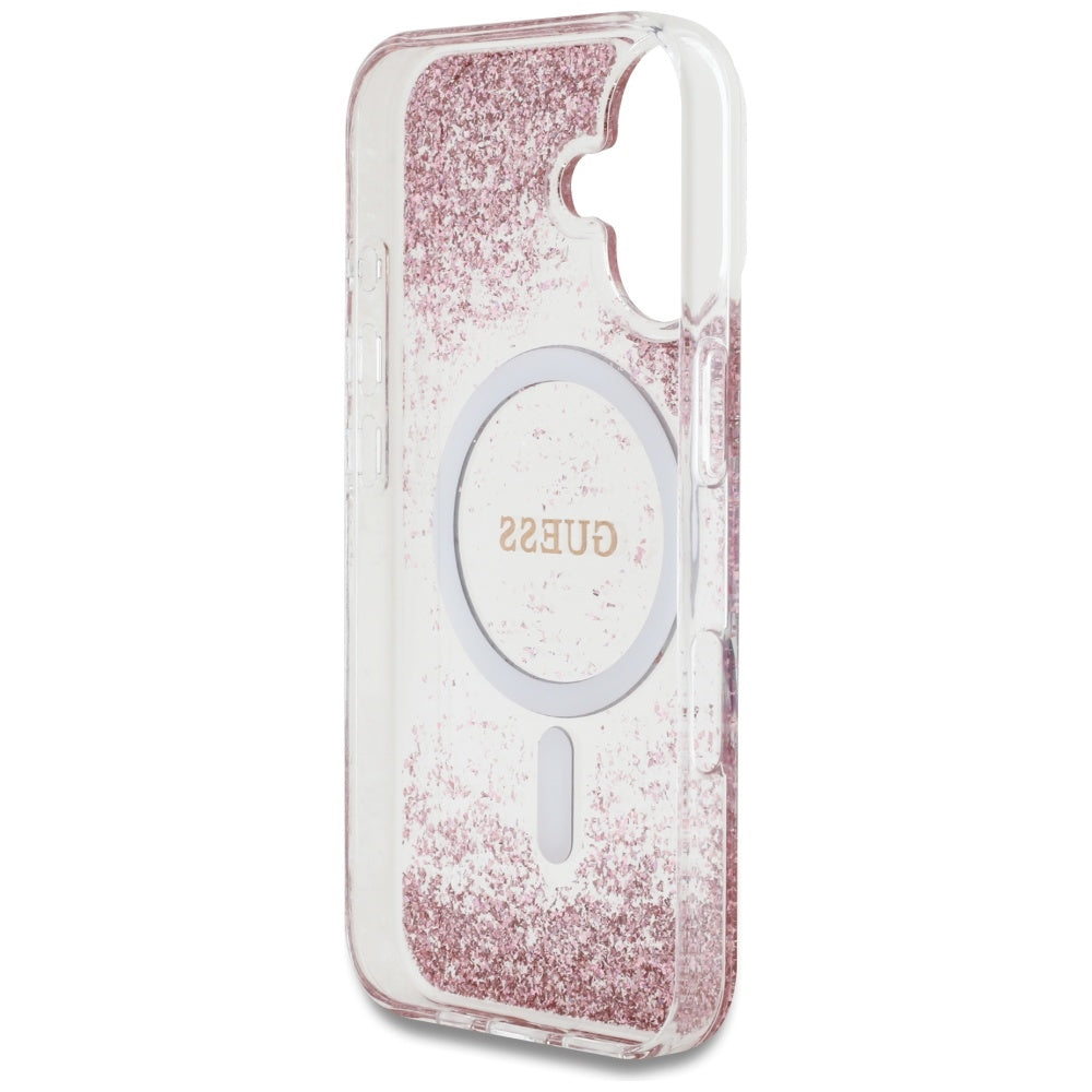 MagSafe Case for Apple iPhone 16, Guess, Resin Bottom Glitter, Pink