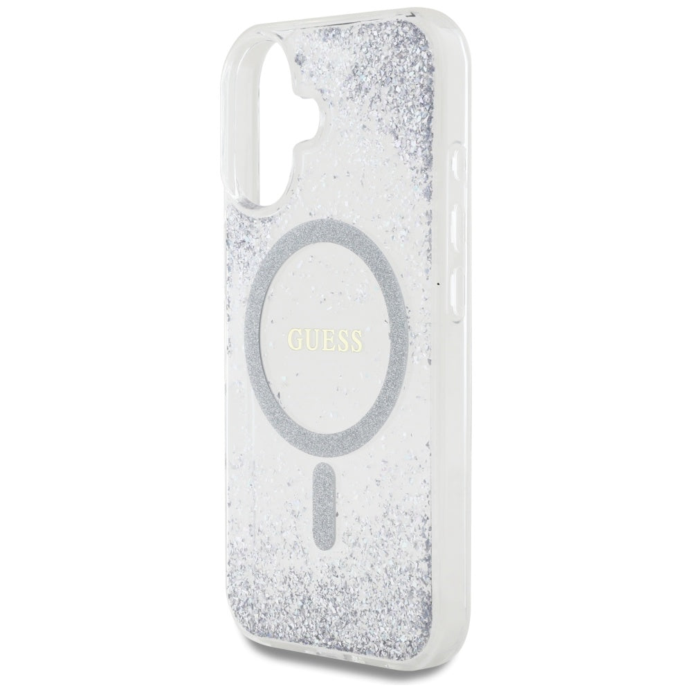 MagSafe Hülle für Apple iPhone 16, Guess, Resin Gradient Glitter, Silber