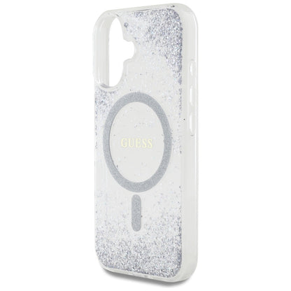 MagSafe Hülle für Apple iPhone 16, Guess, Resin Gradient Glitter, Silber