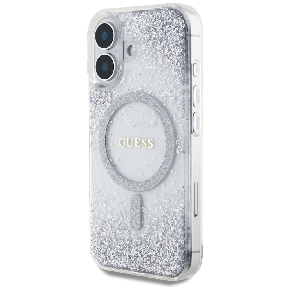 MagSafe Hülle für Apple iPhone 16, Guess, Resin Gradient Glitter, Silber