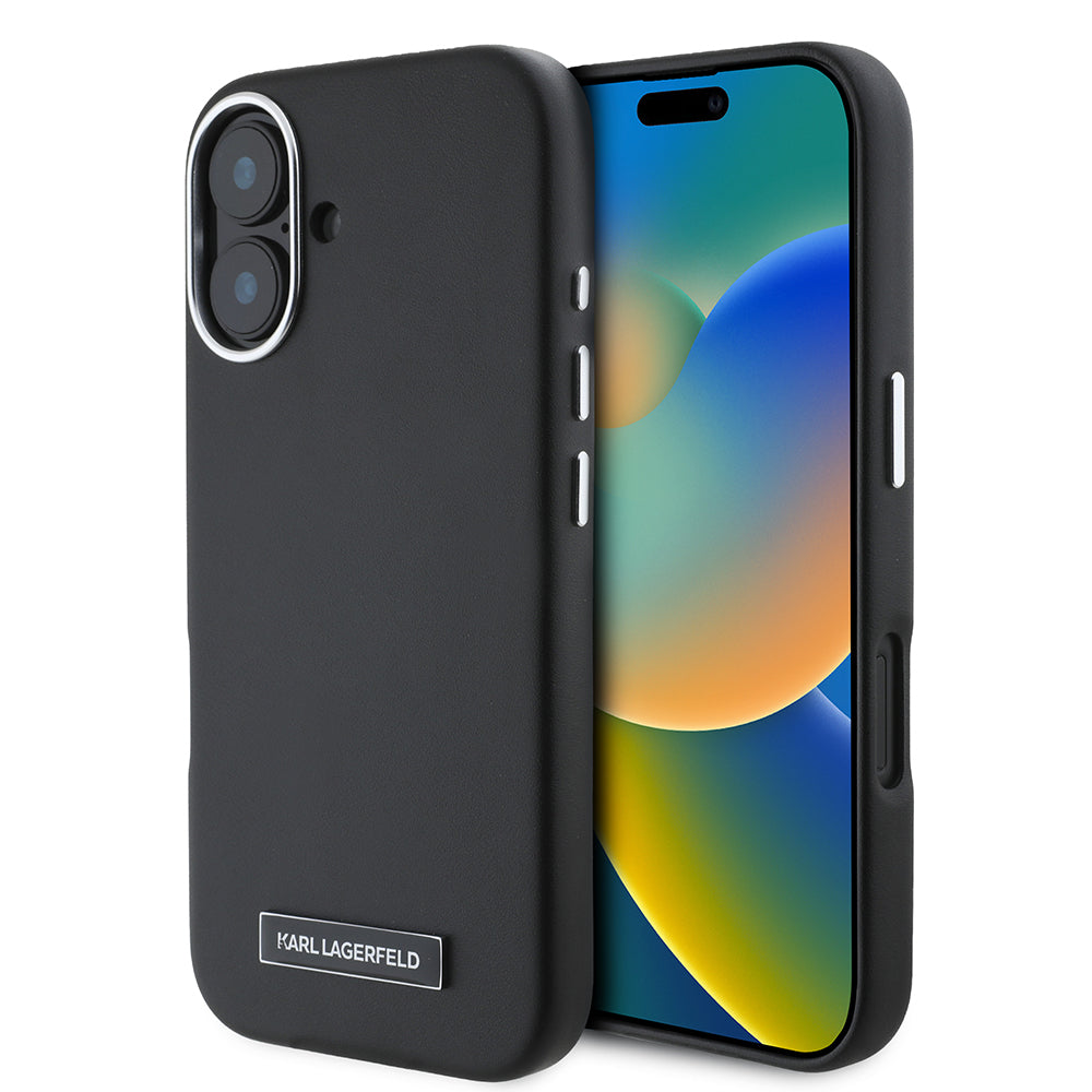 Étui MagSafe pour Apple iPhone 16, Karl Lagerfeld, Plaque Métallique FW, Noir