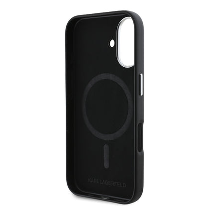 Étui MagSafe pour Apple iPhone 16, Karl Lagerfeld, Plaque Métallique FW, Noir