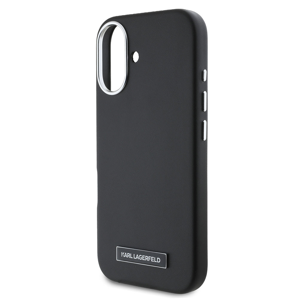 Étui MagSafe pour Apple iPhone 16, Karl Lagerfeld, Plaque Métallique FW, Noir