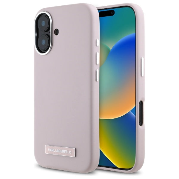 Coque MagSafe pour Apple iPhone 16, Karl Lagerfeld, Plaque Métallique FW, Rose