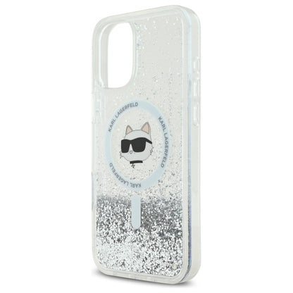 Coque MagSafe pour Apple iPhone 16, Karl Lagerfeld, Glitter Liquid Choupette Head, Transparente