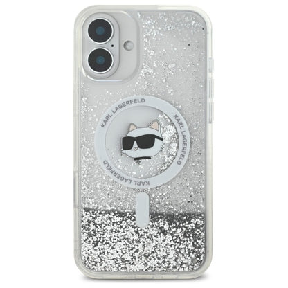 Coque MagSafe pour Apple iPhone 16, Karl Lagerfeld, Glitter Liquid Choupette Head, Transparente