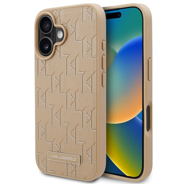 Coque MagSafe pour Apple iPhone 16, Karl Lagerfeld, Hot Stamp, Beige