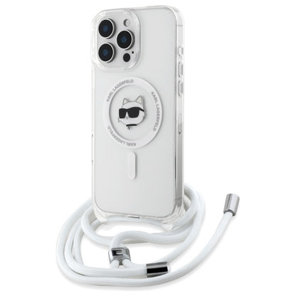Housse MagSafe pour Apple iPhone 16, Karl Lagerfeld, IML Crossbody Choupette's Head with Strap, Transparente