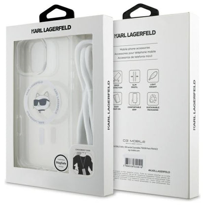 Housse MagSafe pour Apple iPhone 16, Karl Lagerfeld, IML Crossbody Choupette's Head with Strap, Transparente