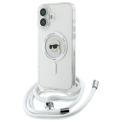 Étui MagSafe pour Apple iPhone 16, Karl Lagerfeld, IML Crossbody Karl's Head, Transparent