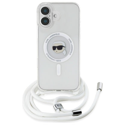 Étui MagSafe pour Apple iPhone 16, Karl Lagerfeld, IML Crossbody Karl's Head, Transparent