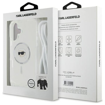 Étui MagSafe pour Apple iPhone 16, Karl Lagerfeld, IML Crossbody Karl's Head, Transparent
