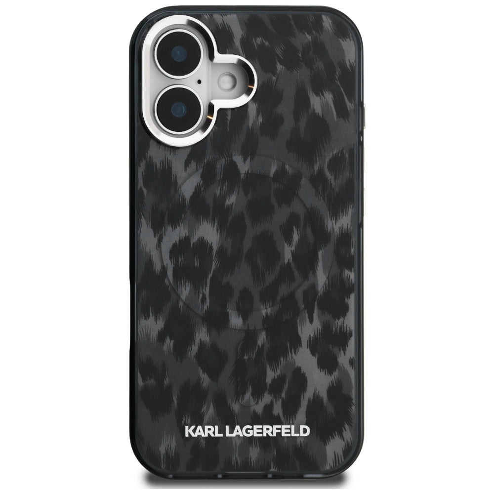 Housse MagSafe pour Apple iPhone 16, Karl Lagerfeld, Motif Léopard IML, Noire