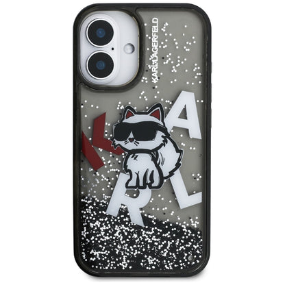 MagSafe Hülle für Apple iPhone 16, Karl Lagerfeld, Liquid Glitter Choupette Logo, Schwarz