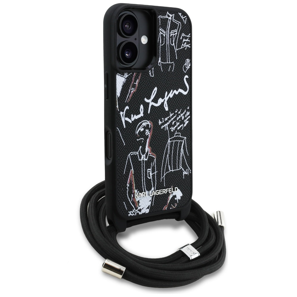 Étui MagSafe pour Apple iPhone 16, Karl Lagerfeld, Saffiano Crossbody, Noir