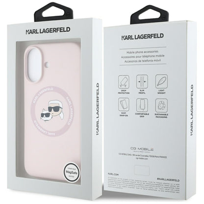 MagSafe Hülle für Apple iPhone 16, Karl Lagerfeld, Silikon Karl & Choupette's Köpfe, Rosa