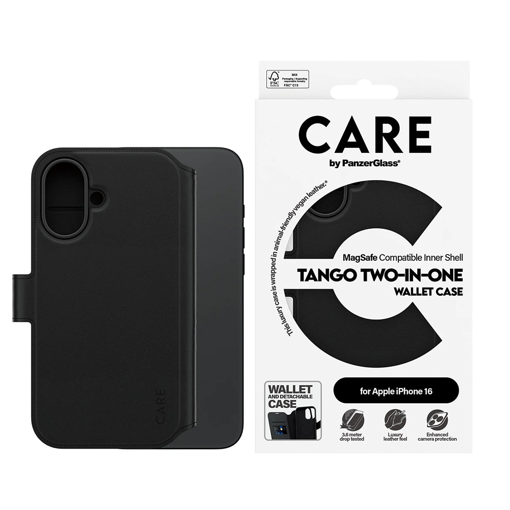 Étui MagSafe pour Apple iPhone 16, PanzerGlass, Fonction Care Tango Two-in-One, Noir