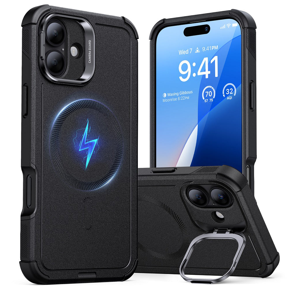 MagSafe Hülle für Apple iPhone 16 Plus, ESR, Cyber Armor Kickstand, Schwarz