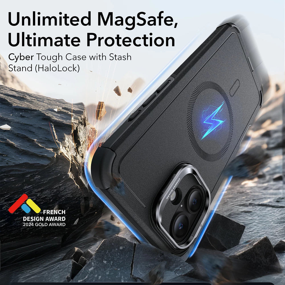 MagSafe Hülle für Apple iPhone 16 Plus, ESR, Cyber Armor Kickstand, Schwarz
