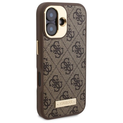 Housse MagSafe pour Apple iPhone 16 Plus, Guess, Plaque Logo 4G, Marron