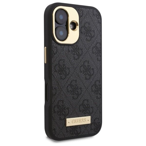 MagSafe Hülle für Apple iPhone 16 Plus, Guess, 4G Logo Plate, Schwarz