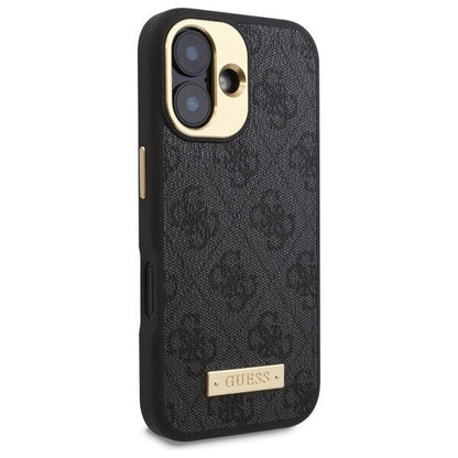 MagSafe Hülle für Apple iPhone 16 Plus, Guess, 4G Logo Plate, Schwarz