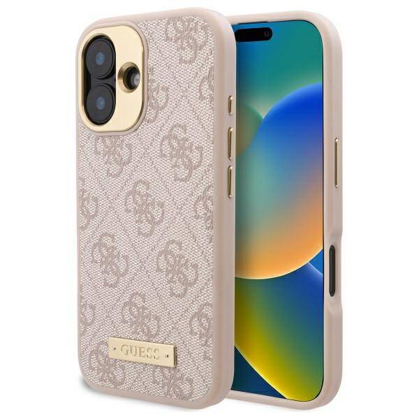 Étui MagSafe pour Apple iPhone 16 Plus, Guess, Plaque Logo 4G, Rose