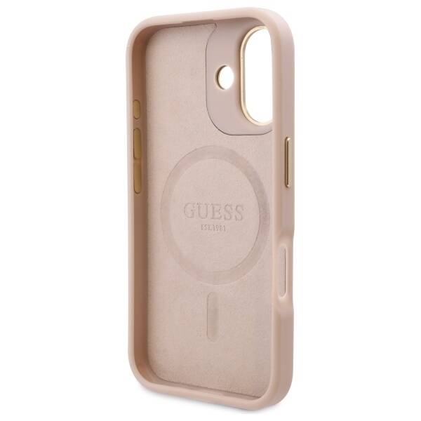Étui MagSafe pour Apple iPhone 16 Plus, Guess, Plaque Logo 4G, Rose