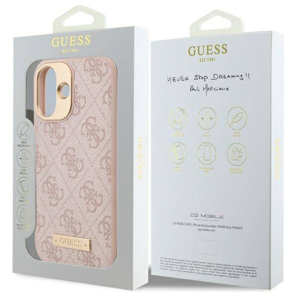 Étui MagSafe pour Apple iPhone 16 Plus, Guess, Plaque Logo 4G, Rose