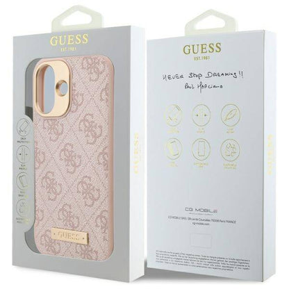 Étui MagSafe pour Apple iPhone 16 Plus, Guess, Plaque Logo 4G, Rose