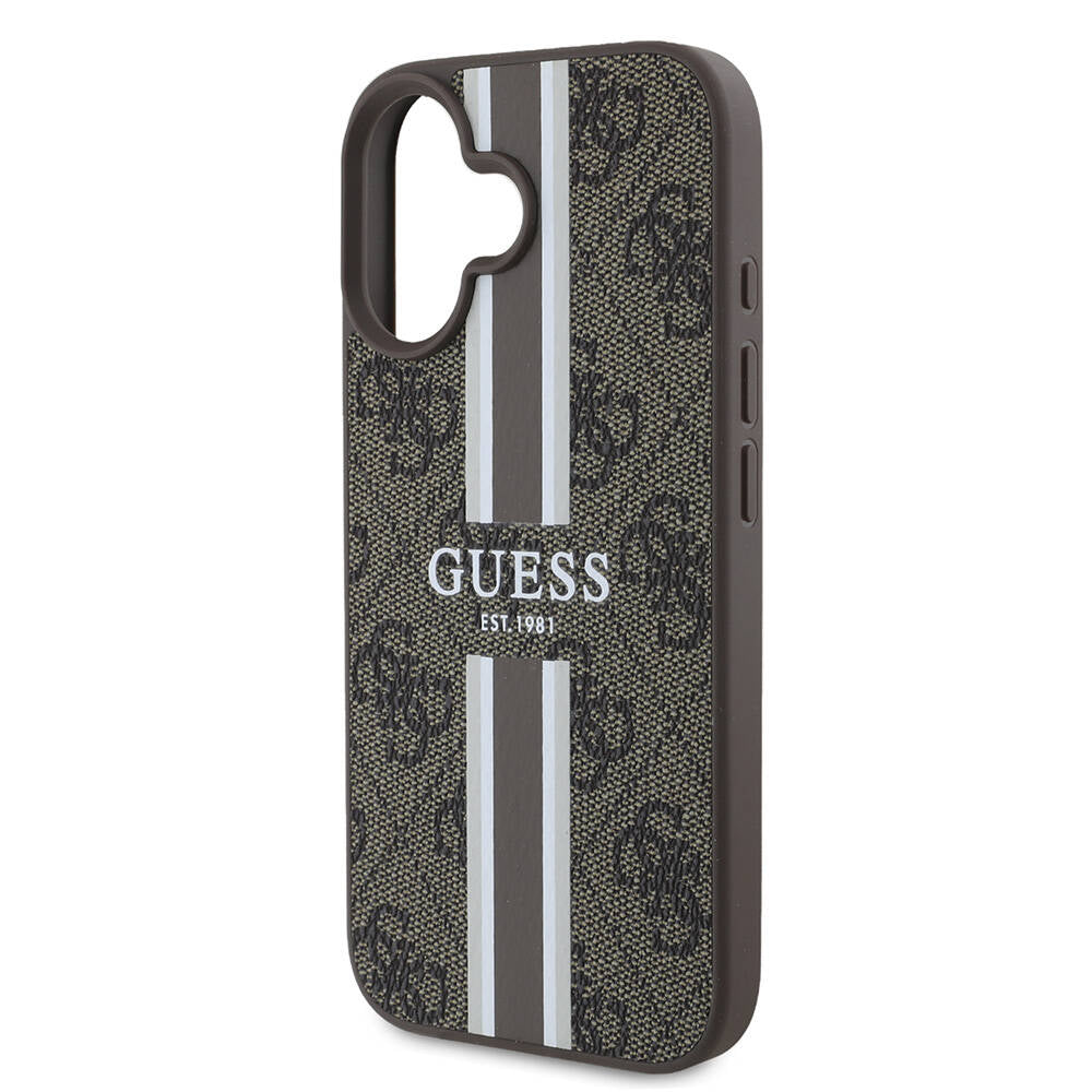 Étui MagSafe pour Apple iPhone 16 Plus, Guess, 4G Printed Stripes, Marron