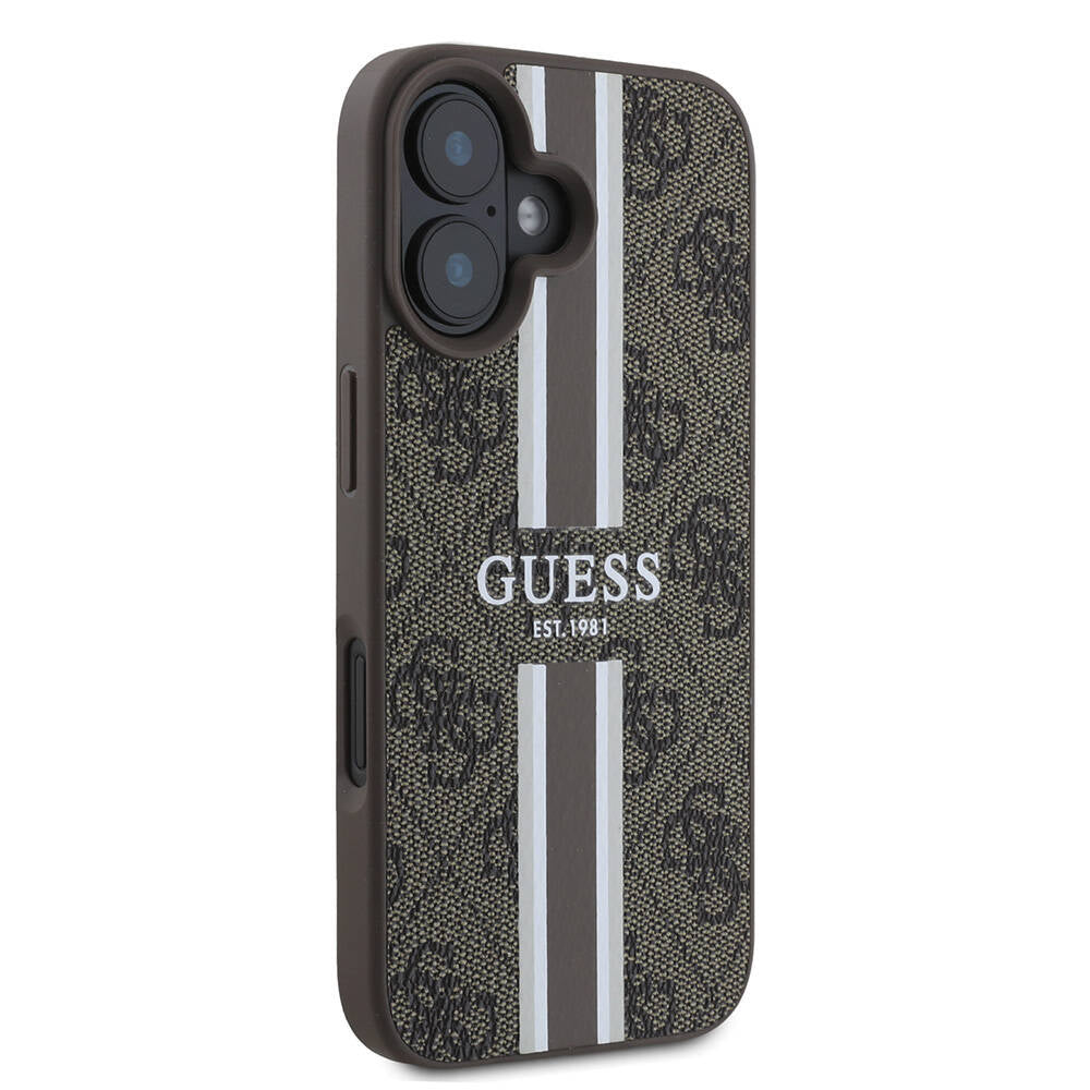 Étui MagSafe pour Apple iPhone 16 Plus, Guess, 4G Printed Stripes, Marron