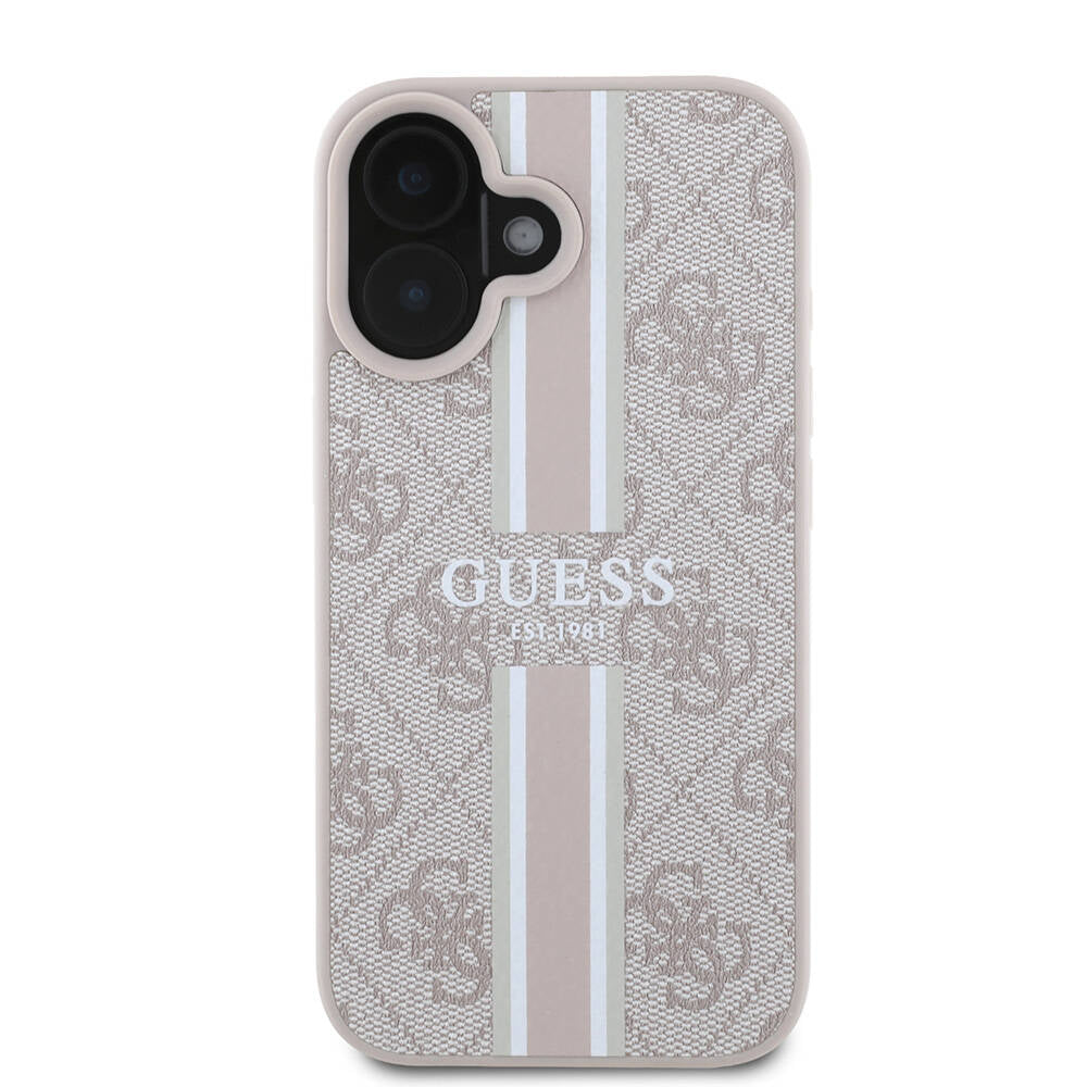 Coque MagSafe pour Apple iPhone 16 Plus, Guess, 4G Printed Stripes, Rose