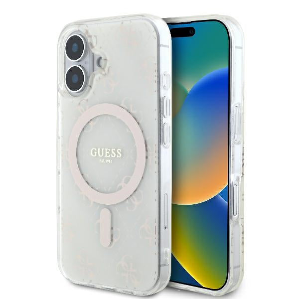 Coque MagSafe pour Apple iPhone 16 Plus, Guess, IML 4G Background, Blanche