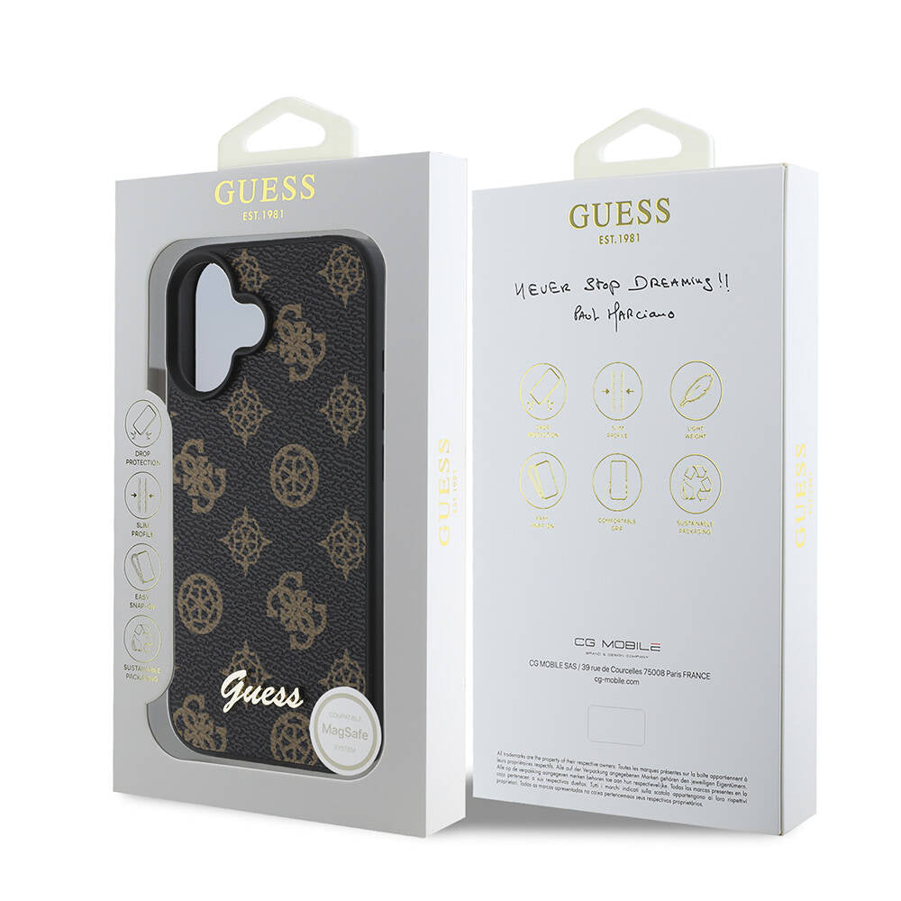 Coque MagSafe pour Apple iPhone 16 Plus, Guess, Peony Script, Noire