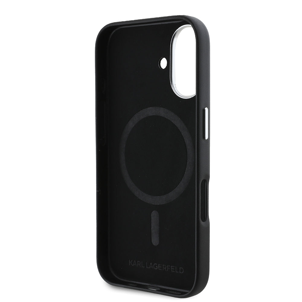 Étui MagSafe pour Apple iPhone 16 Plus, Karl Lagerfeld, Plaque Métallique FW, Noir