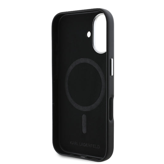 Étui MagSafe pour Apple iPhone 16 Plus, Karl Lagerfeld, Plaque Métallique FW, Noir