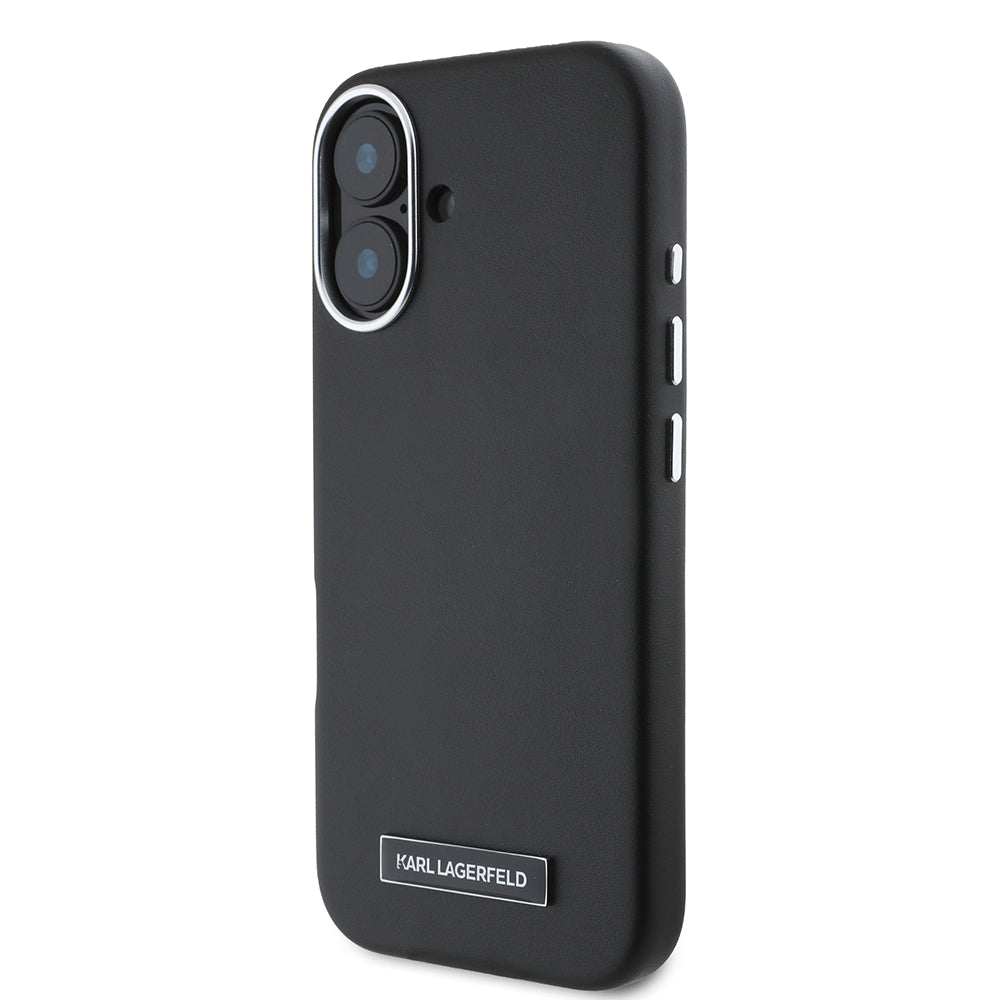 Étui MagSafe pour Apple iPhone 16 Plus, Karl Lagerfeld, Plaque Métallique FW, Noir