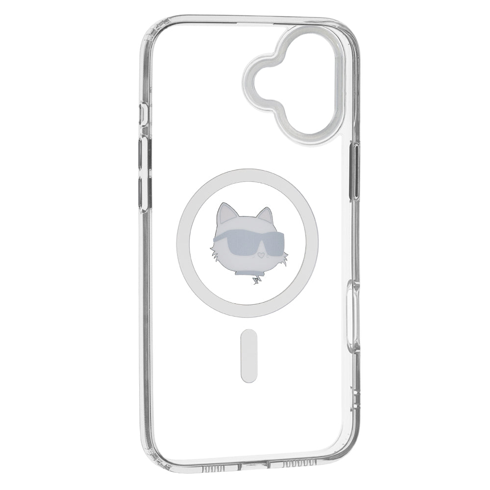 Coque MagSafe pour Apple iPhone 16 Plus, Karl Lagerfeld, IML Metal Choupette's Head, Blanche