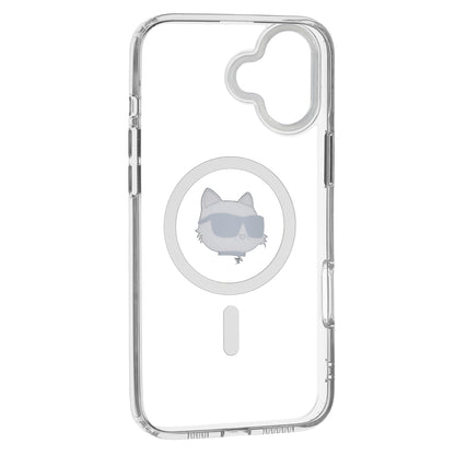 Coque MagSafe pour Apple iPhone 16 Plus, Karl Lagerfeld, IML Metal Choupette's Head, Blanche