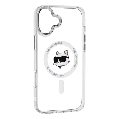 Coque MagSafe pour Apple iPhone 16 Plus, Karl Lagerfeld, IML Metal Choupette's Head, Blanche