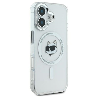 Coque MagSafe pour Apple iPhone 16 Plus, Karl Lagerfeld, IML Metal Choupette's Head, Blanche