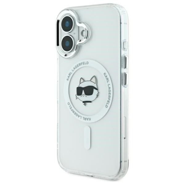 Coque MagSafe pour Apple iPhone 16 Plus, Karl Lagerfeld, IML Metal Choupette's Head, Blanche