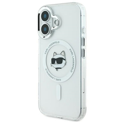 Coque MagSafe pour Apple iPhone 16 Plus, Karl Lagerfeld, IML Metal Choupette's Head, Blanche