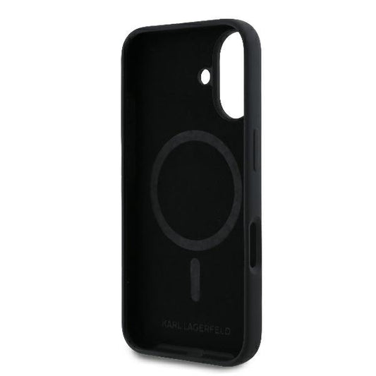 Coque MagSafe pour Apple iPhone 16 Plus, Karl Lagerfeld, Anneau en Silicone Karl & Choupette, Noire