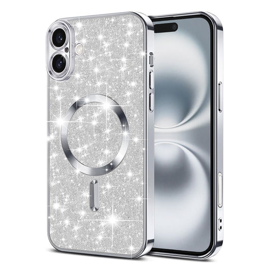 MagSafe-Hülle für Apple iPhone 16 Plus, Techsuit, Luxury Glitter, Silber