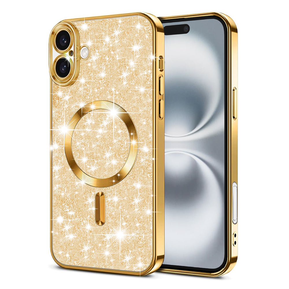 Coque MagSafe pour Apple iPhone 16 Plus, Techsuit, Luxury Glitter, Dorée
