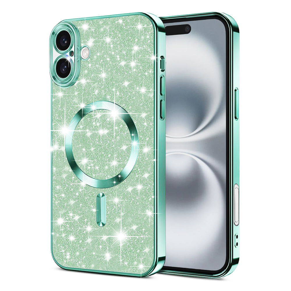 MagSafe Case for Apple iPhone 16 Plus, Techsuit, Luxury Glitter, Light Green