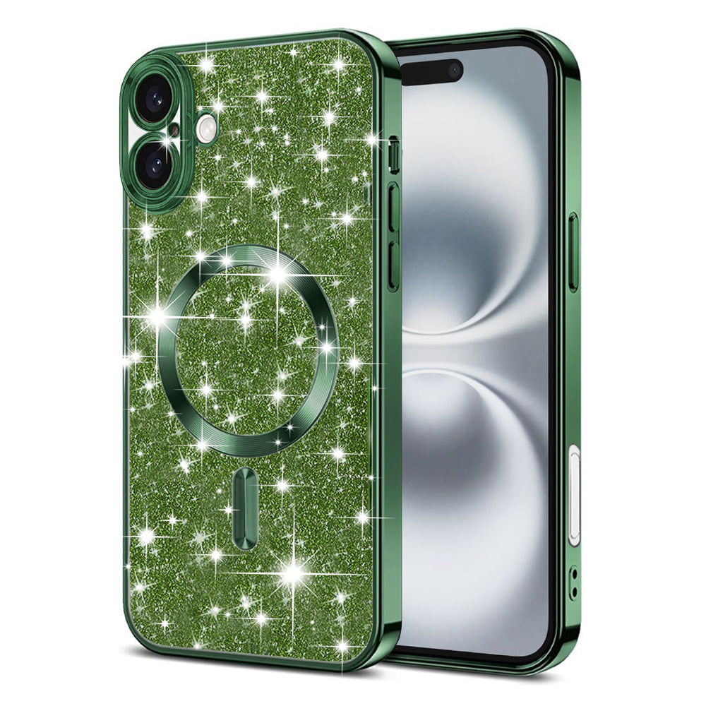 Coque MagSafe pour Apple iPhone 16 Plus, Techsuit, Luxury Glitter, Vert Foncé