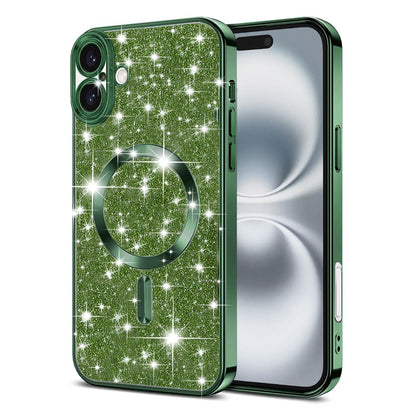 Coque MagSafe pour Apple iPhone 16 Plus, Techsuit, Luxury Glitter, Vert Foncé
